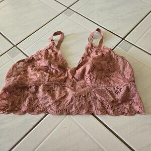 Aerie Show Off Lace Triangle Bralette Pink L